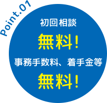 初回相談 無料! 事務手数料、着手金等 無料!
